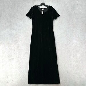 Gorgeous Time Together Vintage Velvet Maxi Dress LARGE Black 90s Y2K Long Velour